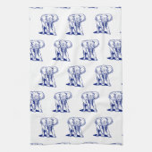 Monogramed Cute Navy Blue Elephant Line Drawing Theedoek (Verticaal)