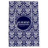 Monogramed Dark Blue & White  Damkers 3 Medium Cadeauzakje (Voorkant)