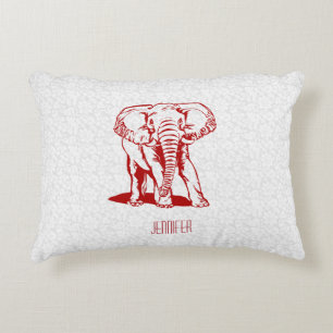 Monogramed Dark Red Elephant Line Tekening Accent Kussen