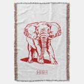 Monogramed Dark Red Elephant Line Tekening Deken (Voorkant Verticaal)