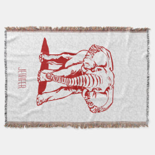 Monogramed Dark Red Elephant Line Tekening Deken