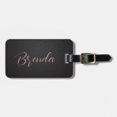 Monogramed donkergrijze abstracte textuur bagagelabel (Voorkant horizontaal)