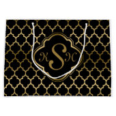 Monogramed Gold & Black Quatrefoil Pattern Large Cadeauzakje (Voorkant)