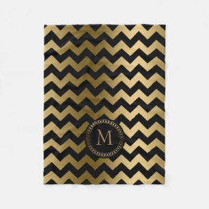 Monogramed Gold en zwarte zigzag Chevron Fleece Deken