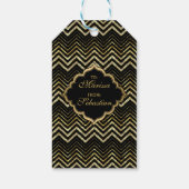 Monogramed Gold Glitter & Zigzag Chevron Pattern Cadeaulabel (Achterkant)