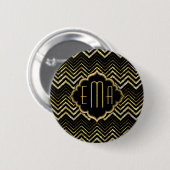 Monogramed Gold Glitter & Zigzag Chevron Pattern Ronde Button 5,7 Cm (Voorkant /achterkant)