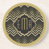 Monogramed Gold Glitter & Zigzag Chevron Pattern Zandsteen Onderzetter (Voorkant)