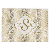 Monogramed Gold & White Paisley Pattern Groot Cadeauzakje (Achterkant)