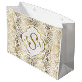 Monogramed Gold & White Paisley Pattern Groot Cadeauzakje (Achterkant Gekanteld)