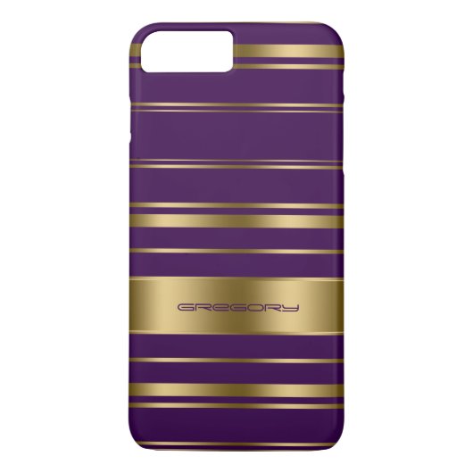 Monogramed Goud & Paarse Streepjespatroon Case-Mate iPhone Case (Achterkant)