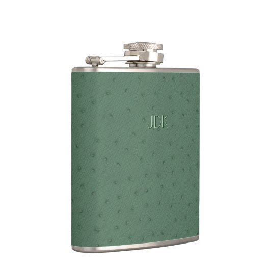 Monogramed Green Ostrich Leather Check Flask Heupfles (Rechts)