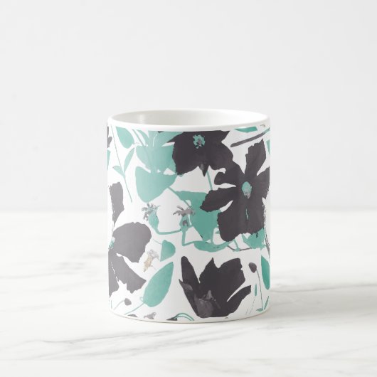 Monogramed Grey Blauwgroen Floral Stripe Pattern Koffiemok (Center)