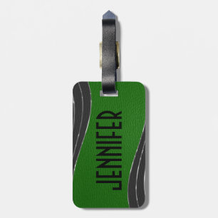 Monogramed grijs en groen leer 2 zilveren accenten bagagelabel
