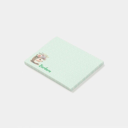 Monogramed Hedgehog Floral Post-it® Notes (Schuin)