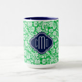 Monogramed Helder Groen & Wit Bloemen Damasks 3 Mok (Midden)