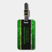 Monogramed Heldergroene Tonen Glitter Textuur Bagagelabel (Voorkant verticaal)