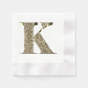Monogramed Letter Initiaal K Gold Sparkles Elegant Servet
