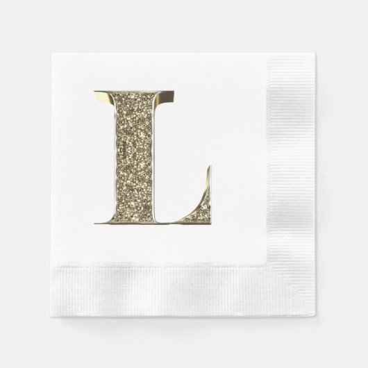 Monogramed Letter Initiaal L Gold Sparkles Elegant Servet (Voorkant)