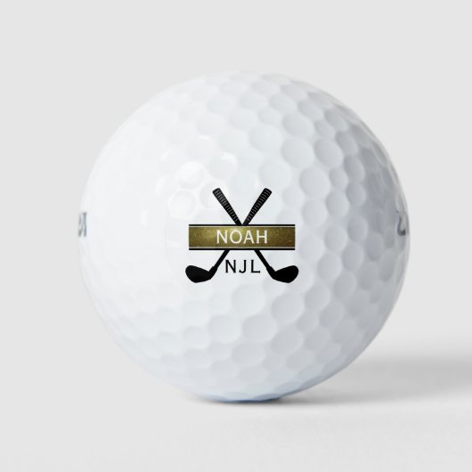 Monogramed Letter Initiaal Name Gold Black Golfballen (Voorkant)