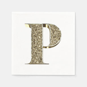 Monogramed Letter Initiaal P Gold Sparkles Elegant Servetten