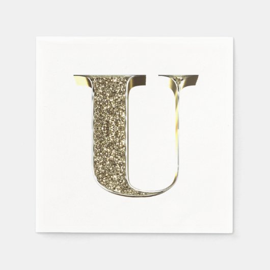 Monogramed Letter Initiaal U Gold Sparkles Elegant Servet (Voorkant)
