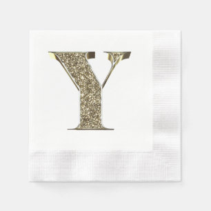 Monogramed Letter Initiaal Y Gold Sparkles Elegant Servet