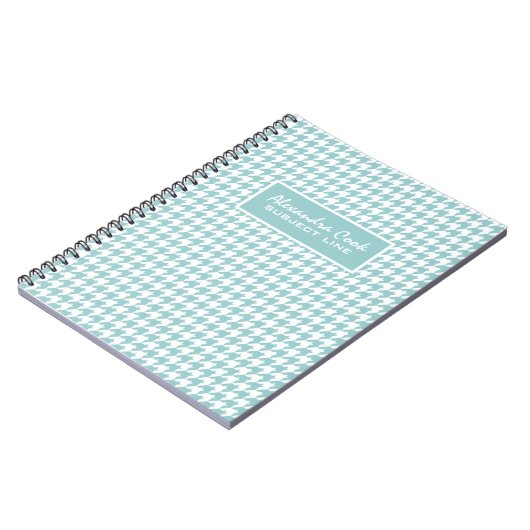 Monogramed Light Blue & White Houndstooth Pattern Notitieboek (Linkerzijde)