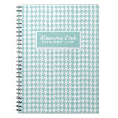 Monogramed Light Blue & White Houndstooth Pattern Notitieboek (Voorkant)