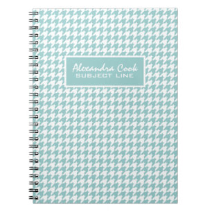 Monogramed Light Blue & White Houndstooth Pattern Notitieboek