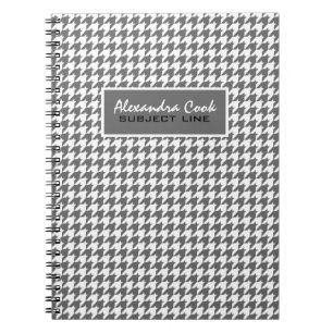 Monogramed Light Grey & White Houndstooth Pattern Notitieboek