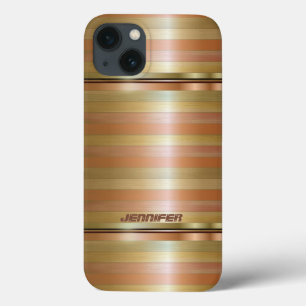 Monogramed Metallic Copper Stripes Gold Accents iP iPhone 13 Hoesje