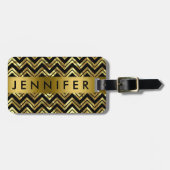 Monogramed Metallic Goud Zigzag Chevron Patroon Bagagelabel (Voorkant horizontaal)