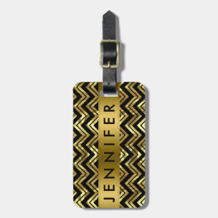 Monogramed Metallic Goud Zigzag Chevron Patroon Bagagelabel