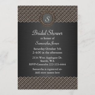 Monogramed Metallic look Bridal Shower Invitation Kaart