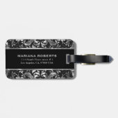 Monogramed Metallic Silver Orante Floral Damashen Bagagelabel (Achterkant horizontaal)