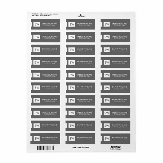 Monogramed Modern Medium Grijs en Wit Etiket (Full Sheet)