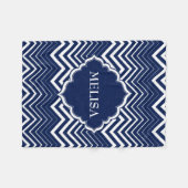 Monogramed Navy Blauw en Wit zigzag Chevron Fleece Deken (Voorkant (Horizontaal))