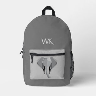 Monogramed Olifant Head Design Grijs Bedrukte Rugzak