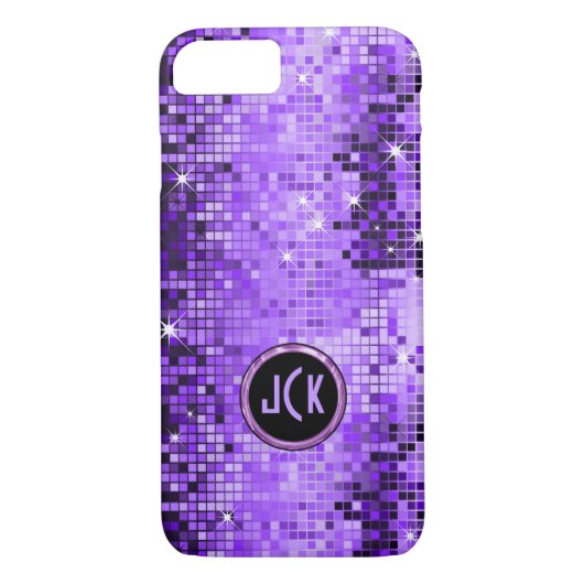 Monogramed Paars Disco-Ball Glitter Case-Mate iPhone Case (Achterkant)