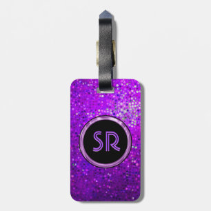 Monogramed Paarse tinten glitter textuur Bagagelabel