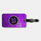 Monogramed Paarse tinten glitter textuur Bagagelabel (Achterkant horizontaal)