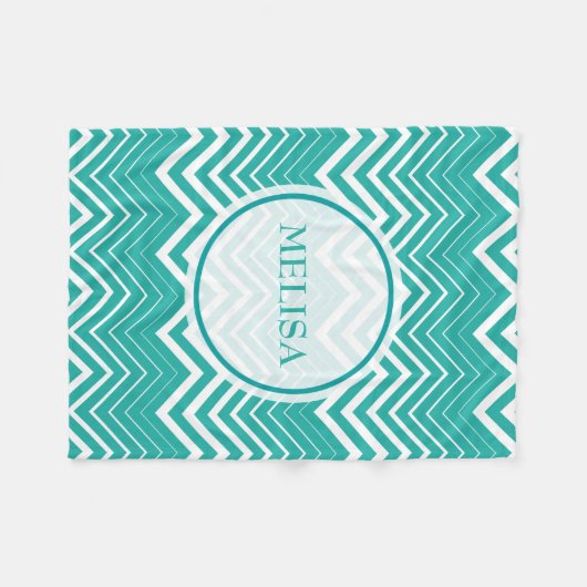 Monogramed pauw en witte zigzag chevron fleece deken (Voorkant (Horizontaal))