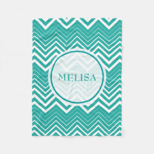 Monogramed pauw en witte zigzag chevron fleece deken