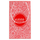 Monogramed Red & White paisley Pattern Klein Cadeauzakje (Achterkant)