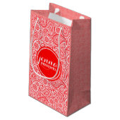 Monogramed Red & White paisley Pattern Klein Cadeauzakje (Achterkant Gekanteld)