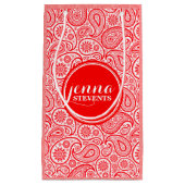 Monogramed Red & White paisley Pattern Klein Cadeauzakje (Voorkant)