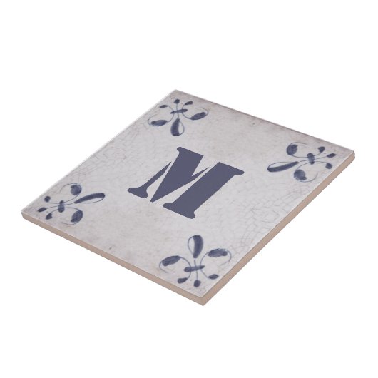 Monogramed Repro Portugese Blue Azulejos Tegel Tegeltje (Zijkant)