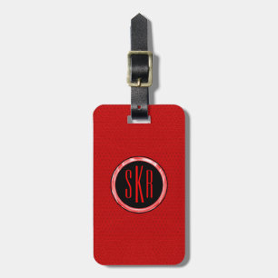 Monogramed rood faux leer look bagagelabel
