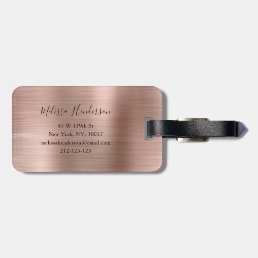 Monogramed Roos Gold Glitter Drip Brushed Metal Bagagelabel (Achterkant horizontaal)