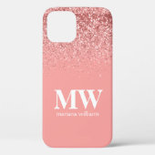 Monogramed Roos Gold Glitter Elegant Script Case-Mate iPhone Case (Achterkant)